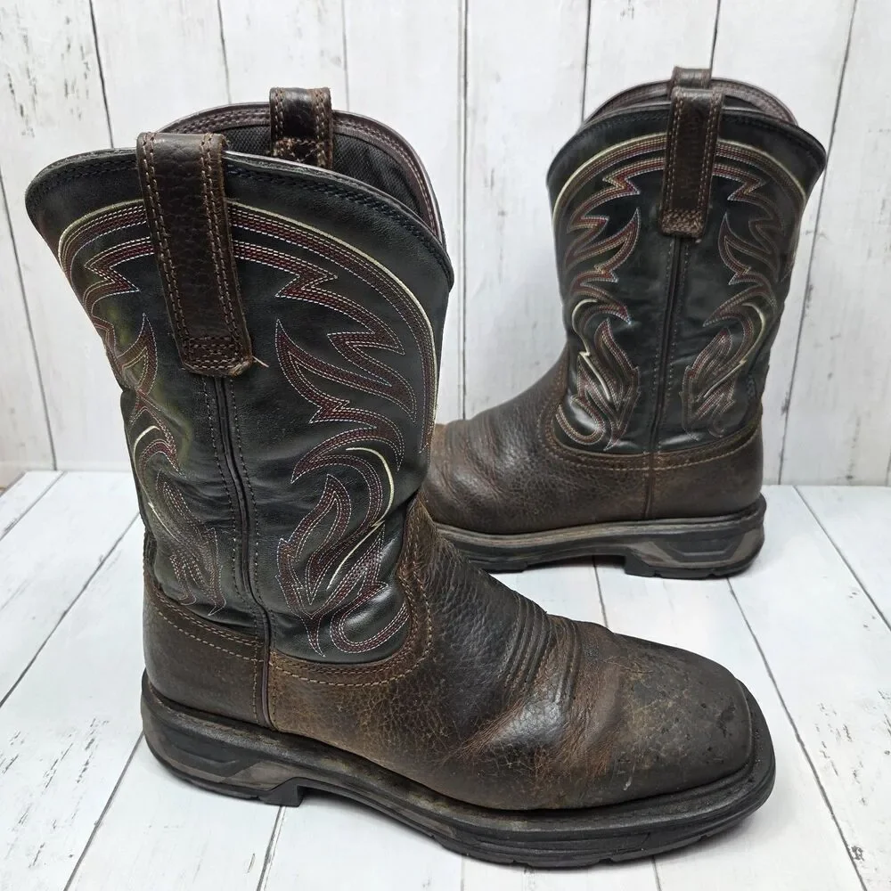 Ariat Work Men's Leather Boots ASTM F2892-18 EH Size 10.5 EE Wide Brown Black